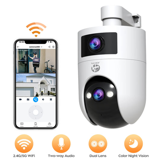 JOOAN 6MP HD 5G WiFi Outdoor Camera Dual Lens Dual Screen Home Security PTZ IP Camera Auto Tracking Video Surveillance Camera