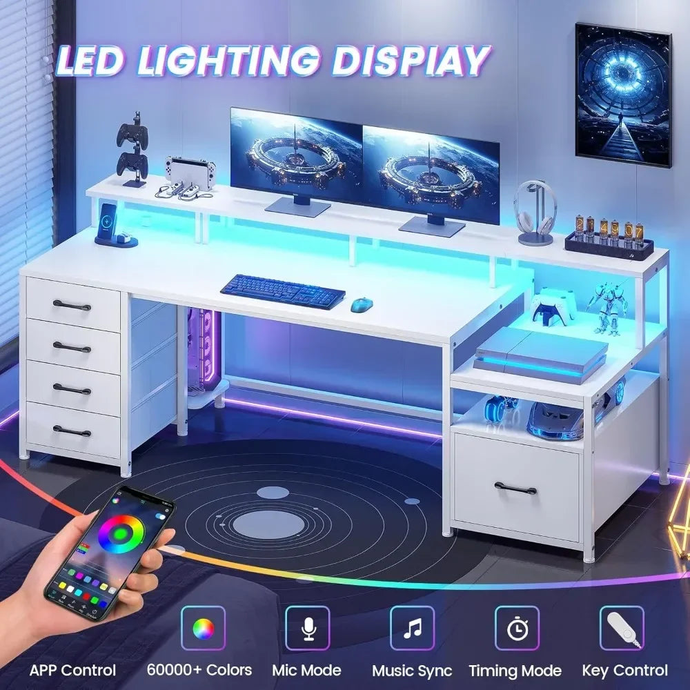 High Concerned Power Outlet Desk With File Drawer Shelves