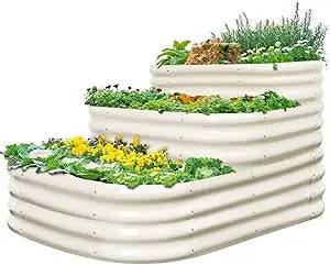 Quictent Galvanized Tiered Raised Garden Bed Kit, 43x63x31.5 in Oval Planting Box, for Vegetables Outdoor 3-in-1 Assembly Modula