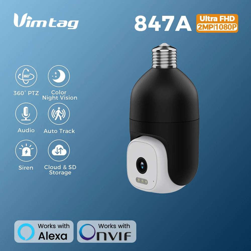 E27 Light Bulb Camera WIFI Outdoor Security Camera 360° PTZ PIR Smart Light Auto Track Waterproof CCTV Surveillance Camera IP