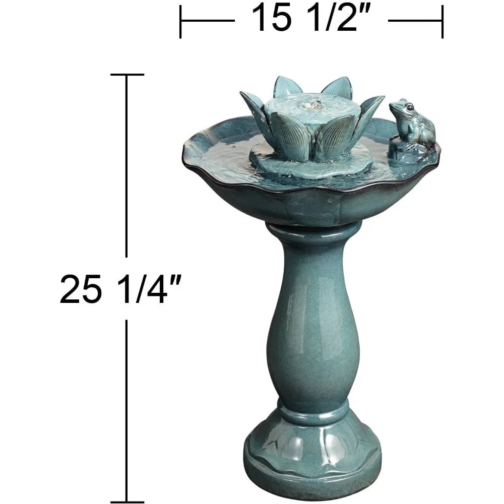 Pleasant Pond Frog Lotus Modern Outdoor Floor Water Bubble Fountain 25 1/4" High Pedestal Bowl for Garden Patio Backyard Deck Ho