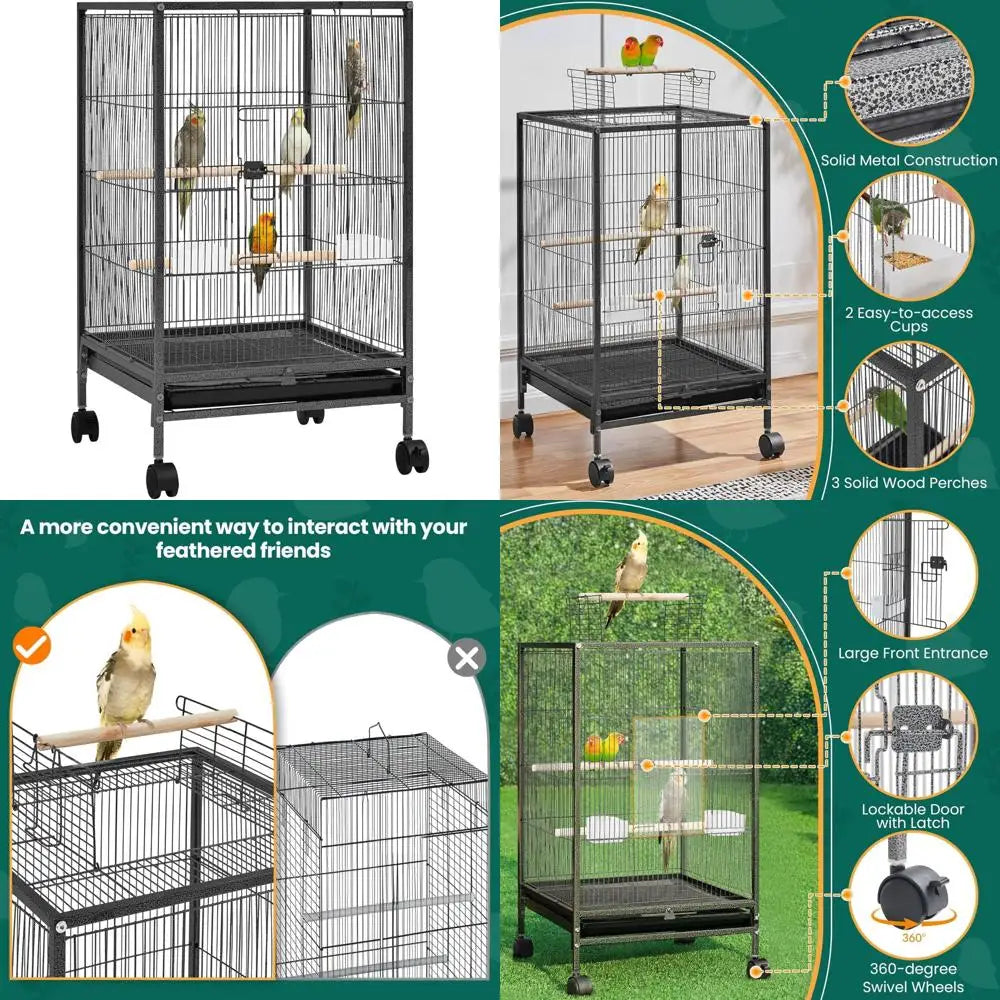 Yaheetech Wrought Iron Bird Cage With Open Top And Rolling Stand For Small Parrots Conures Lovebirds
