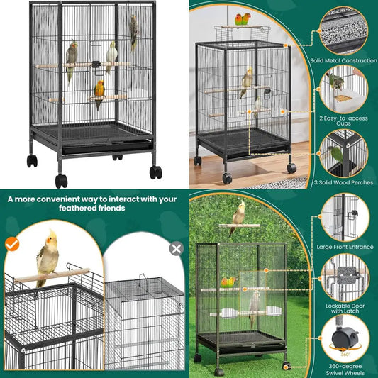 Yaheetech Wrought Iron Bird Cage With Open Top And Rolling Stand For Small Parrots Conures Lovebirds