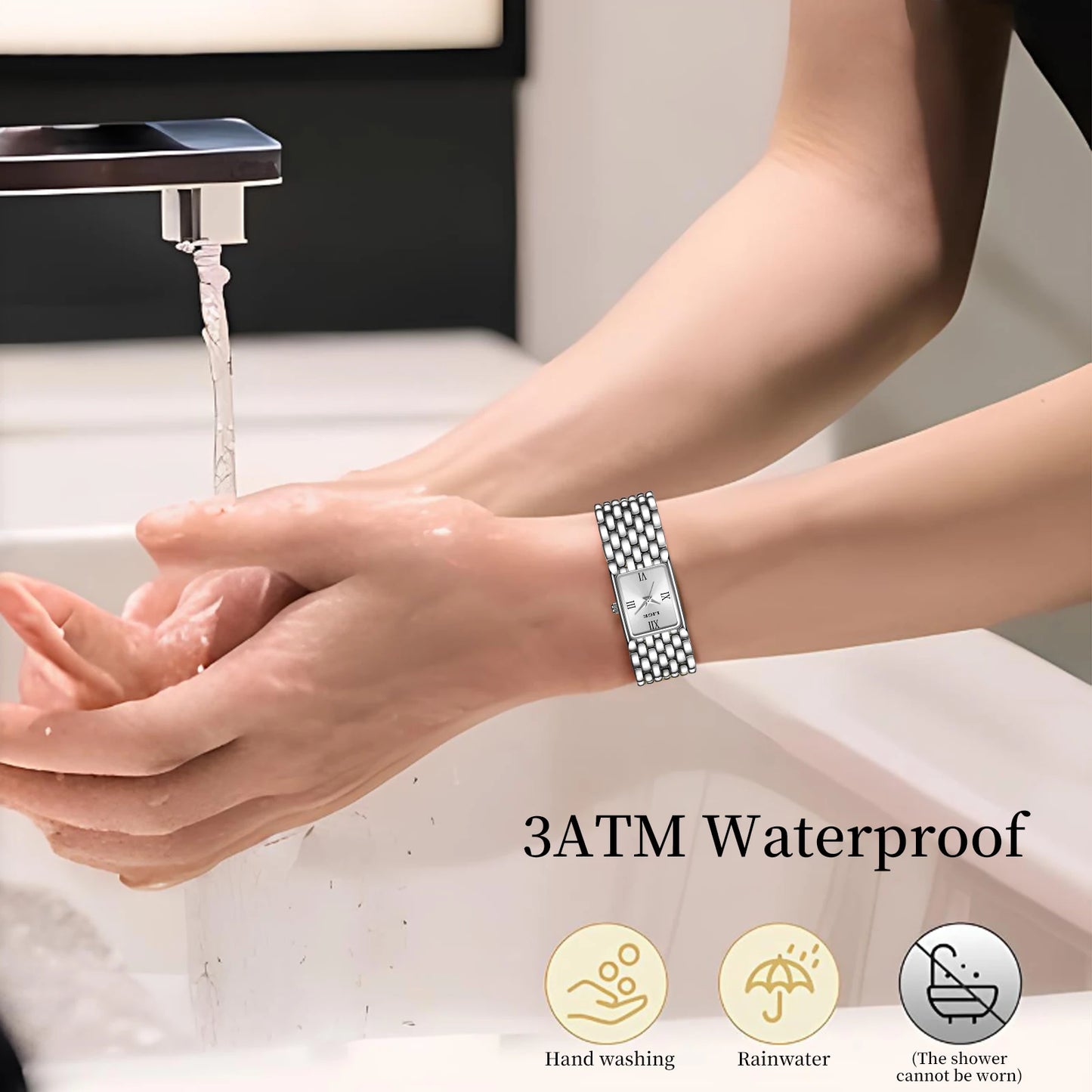 LIGE Retro Rectangle Womens Stainless Steel Quartz Watch