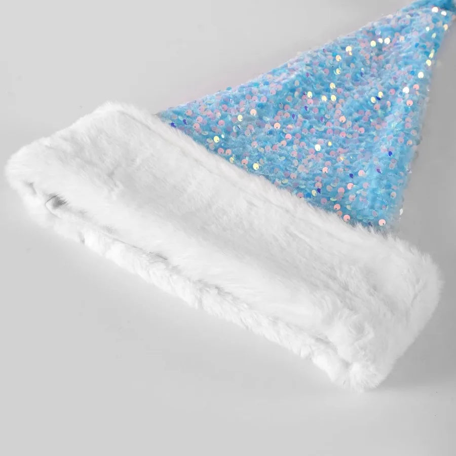 Golden Sequin Santa Hat With Plush Fur Trim Adults