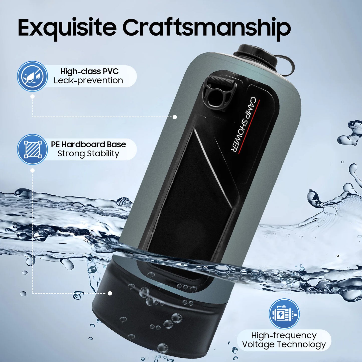 12L/3gallon Portable Pressure Camp Shower with Detachable Double Shoulder Strap, Bag Shower for Hiking Outdoor Climbing