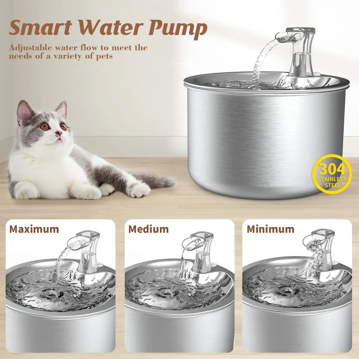 NPET Automatic Cat Water Fountain Stainless Steel Featuring Leakproofing Engineering