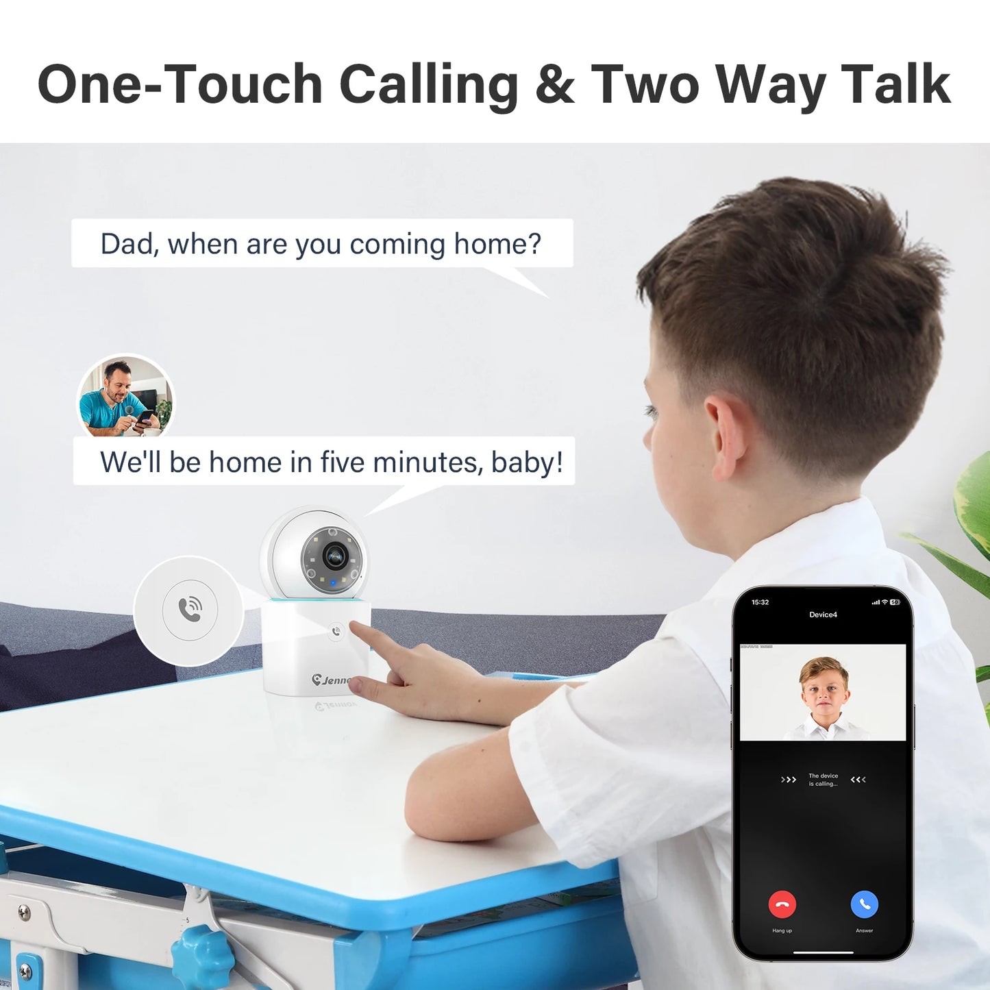 Jennov 1296P HD WIFI Camera 360° Home Security Camera with One-Click Talk, Baby Camera Monitor for Home Indoor &Outdoor Security