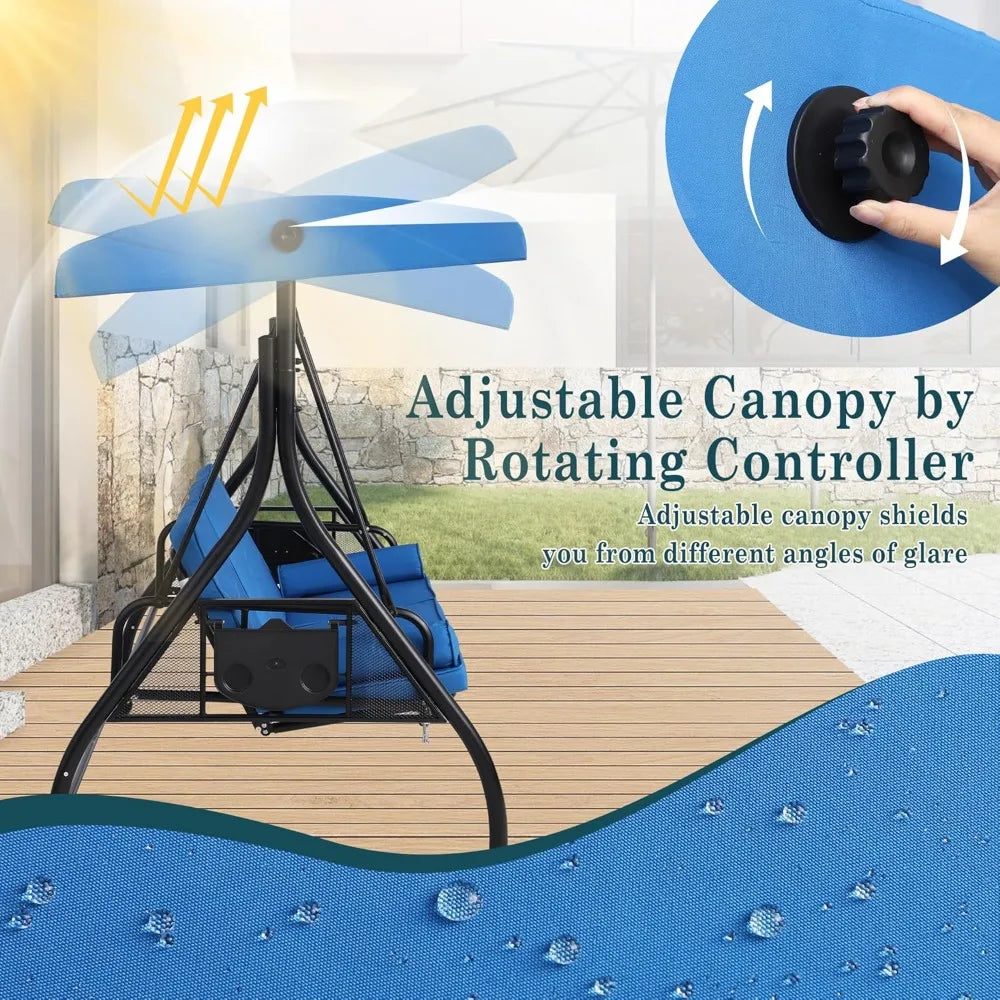 Three Seat Outdoor Patio Swing With Stand Cushions Kit