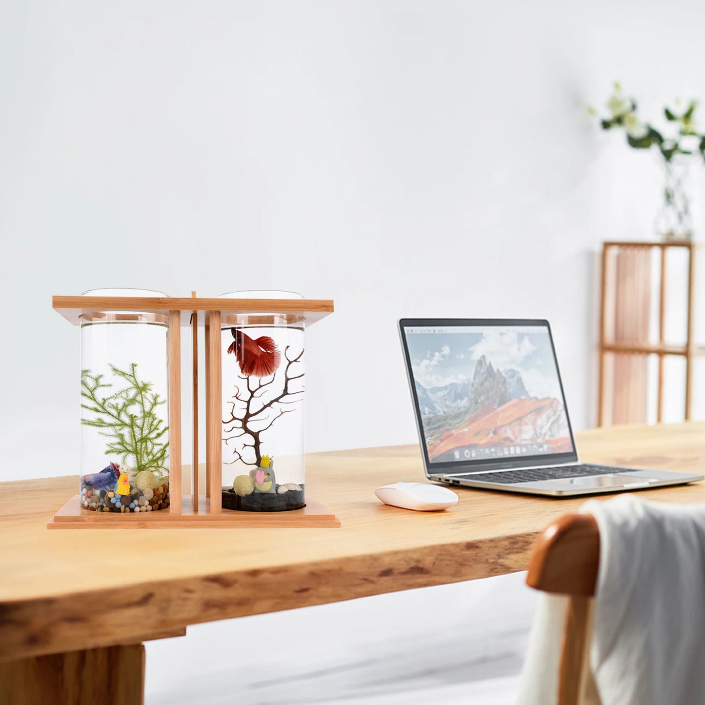 Desktop Mini Fish Tank Creative Bamboo Wood Ecological Fish Tank Dual Glass  DIY Fish Tank Aquarium