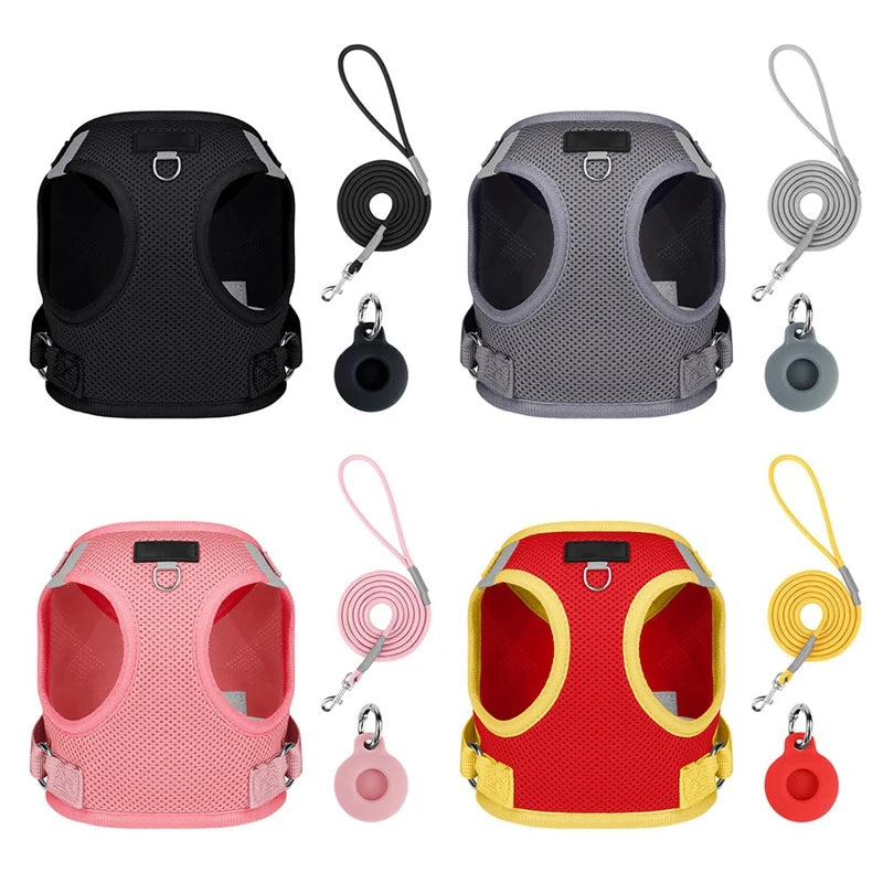 Pet Harness With Airtag Tracker And Leash Sets Puppy Cat Chest Strap For Small Medium Dogs Cat Harnesses Vest Outdoor Leads Rope