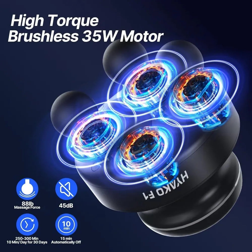 HYAKO F1 4-Heads Handheld Electric Deep Tissue Body Massager – Portable Orbital Professional Muscle Massager Tool for Easing Sho