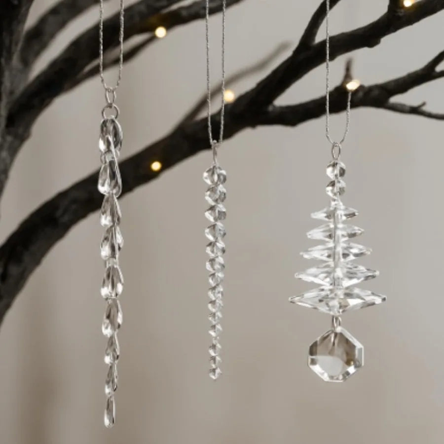 Crystal Icicle Ornaments 24 Piece Clear Chandelier Pendants