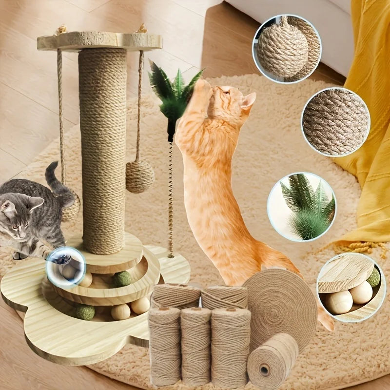JiangsuHign Indoor Cat Scratching Post Ball Track Kitten Toy Teasing Wand Durable Sisal