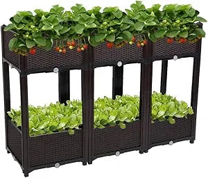 VINGLI Square Raised Garden Bed, Self-Watering Plastic Planter for Indoor Outdoor Vegetables, Fruits, Potato, Flowers, All Weath