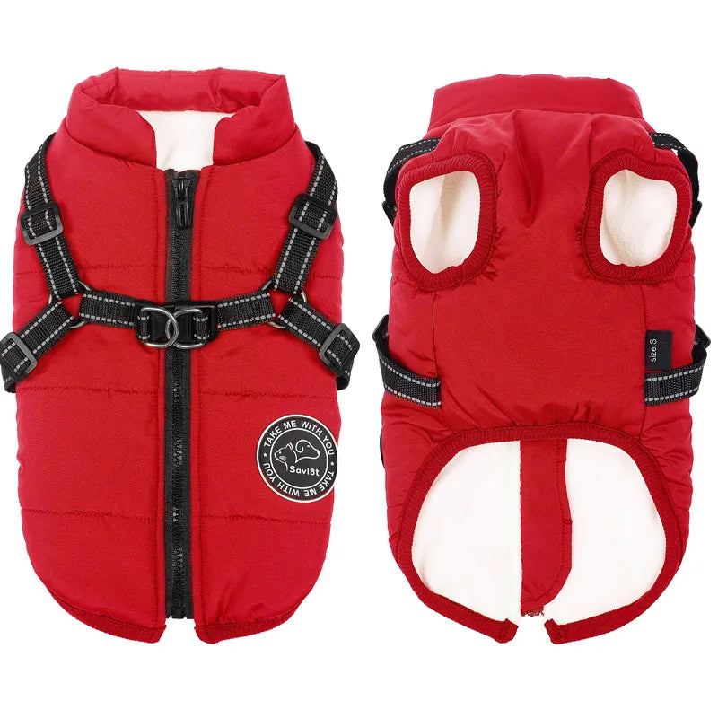 Guangdong Winter Warm Dog Jacket Waterproof Coat With Harness Fleece Lined Pet Outerwear