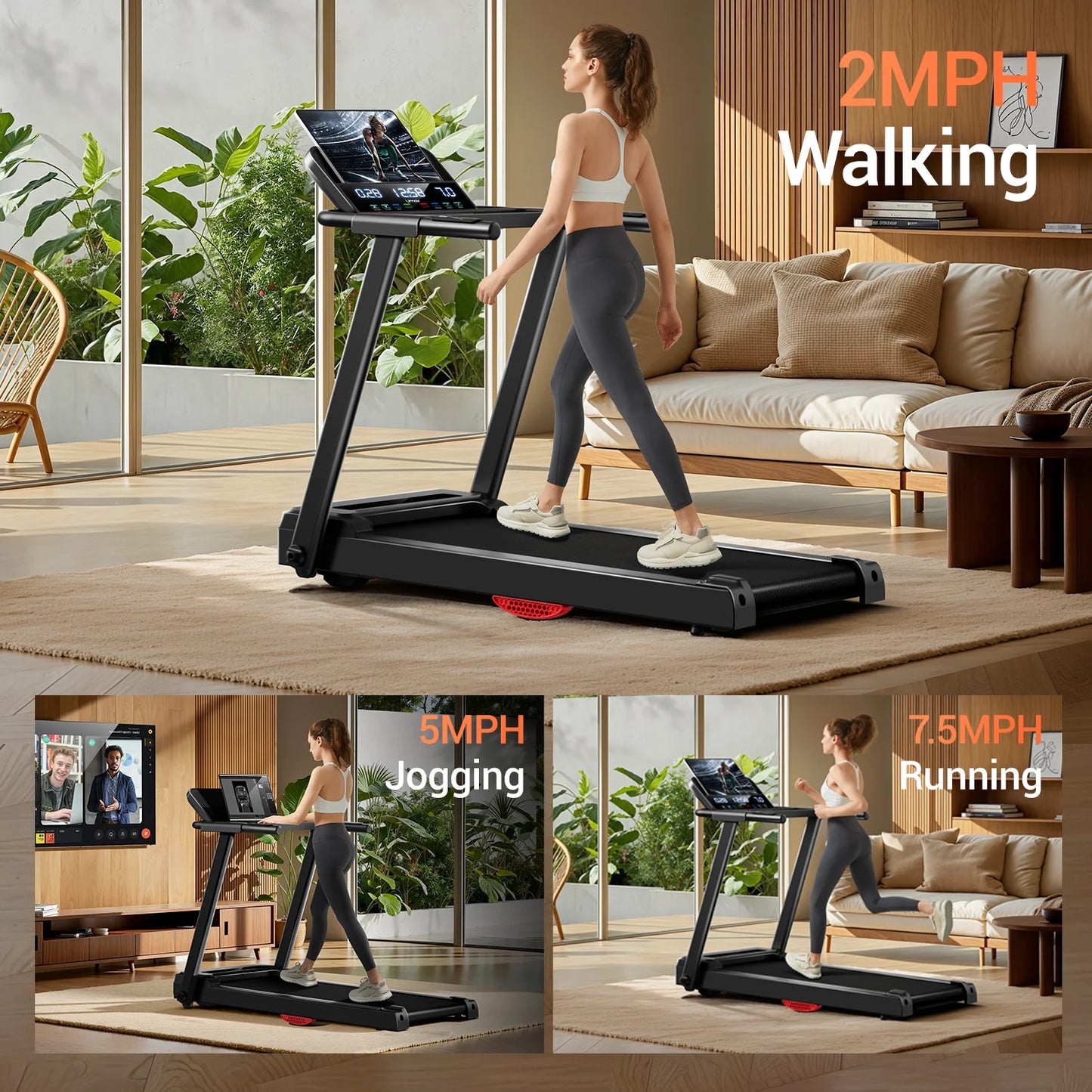 Brushless Foldable Home Treadmill with HR Monitor