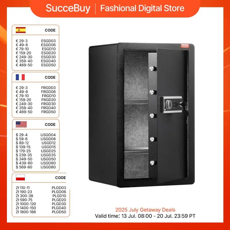 SucceBuy Single/Double Door Safe Box with Key Lock Password & Fingerprint Safe Lock Box with Fireproof Bag Key Rack & LED Light