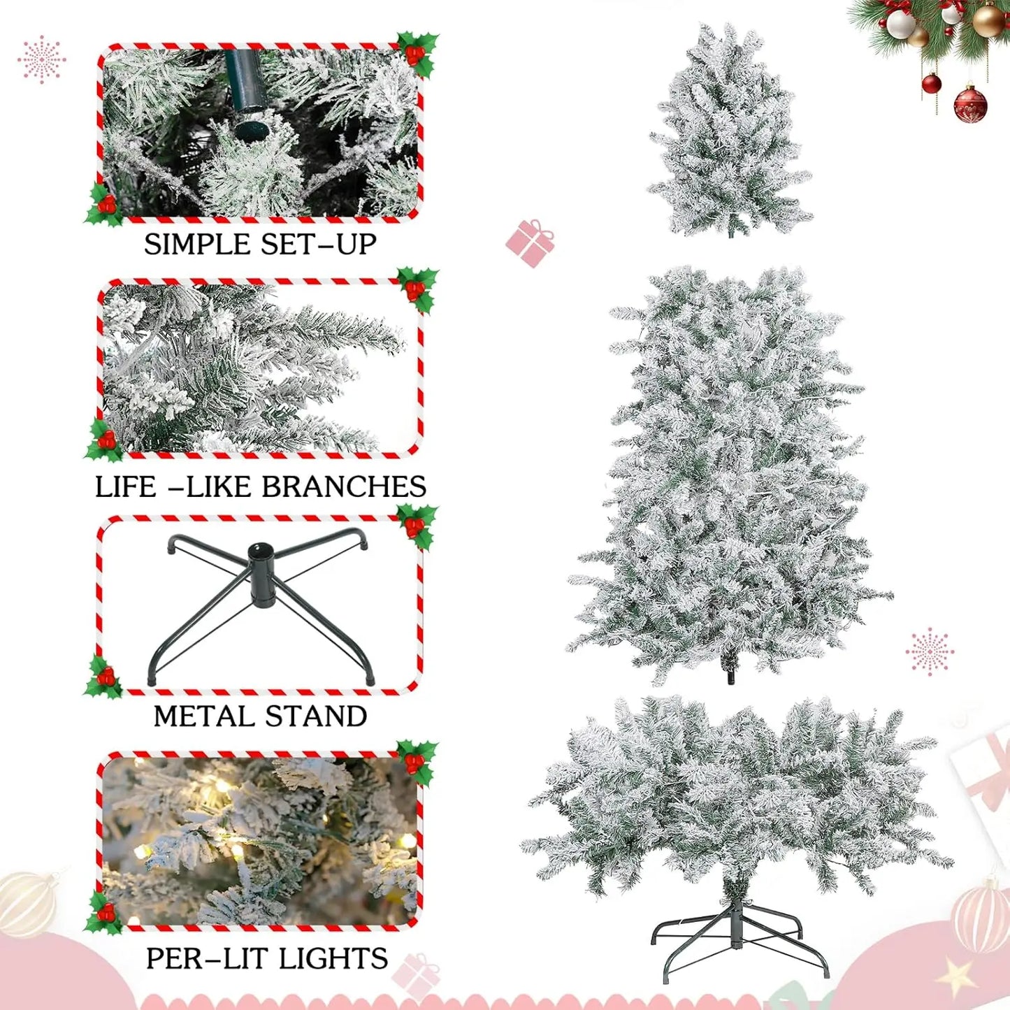 Pre Lit Flocked Christmas Tree With 250 LED Lights
