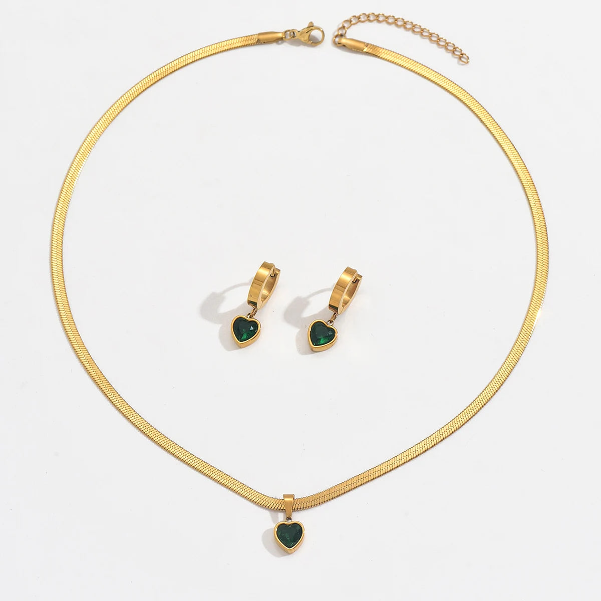 Lxalry Heart Jewelry Set Stainless Steel Necklace Earrings