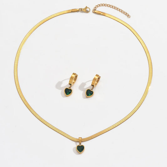 Lxalry Heart Jewelry Set Stainless Steel Necklace Earrings