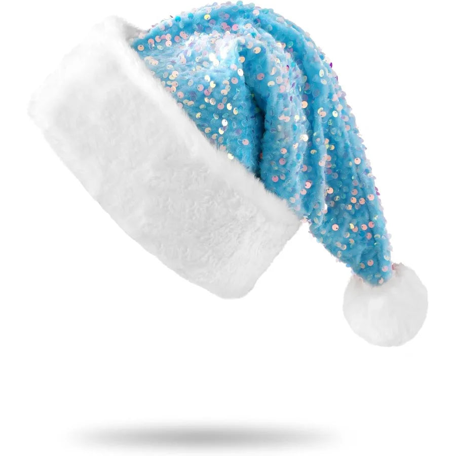 Golden Sequin Santa Hat With Plush Fur Trim Adults