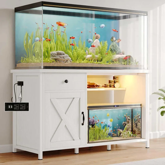 ZHUOTING PremiumGrade SolidWood Aquarium Stand With Integrated LEDLighting USBOutlets System