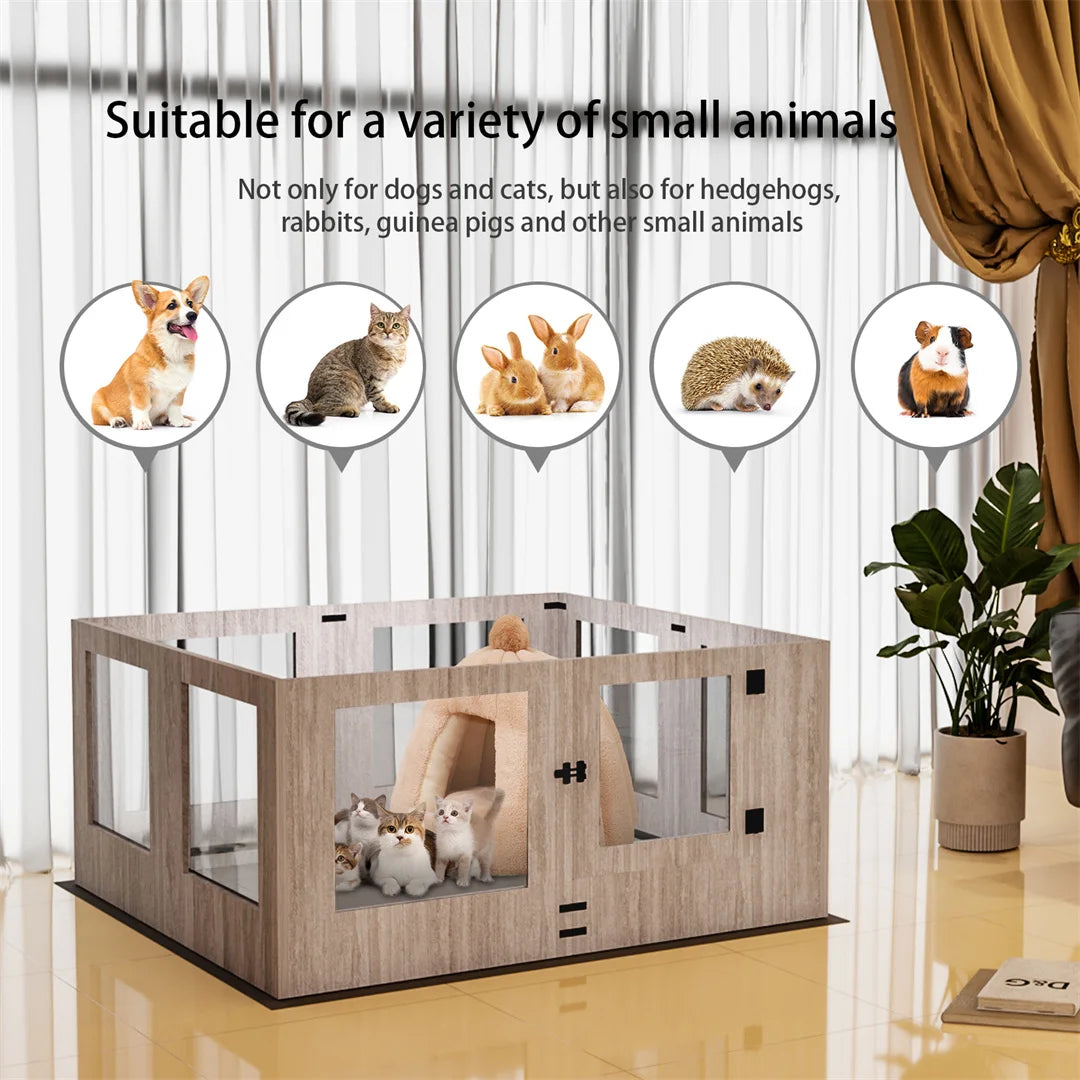 Hign-concerned Tempered Glass Pet Whelping Box With Waterproof Pad For Puppies
