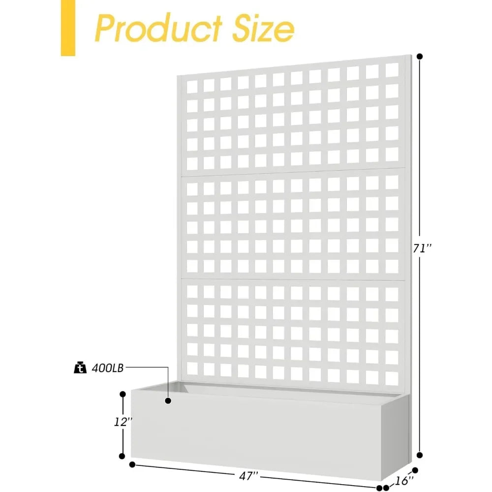 Metal Planter Box with Trellis, 71"x 47"x 16" Raised Garden Bed with Trellis, Planter Box Trellis with Privacy Screen and Draina