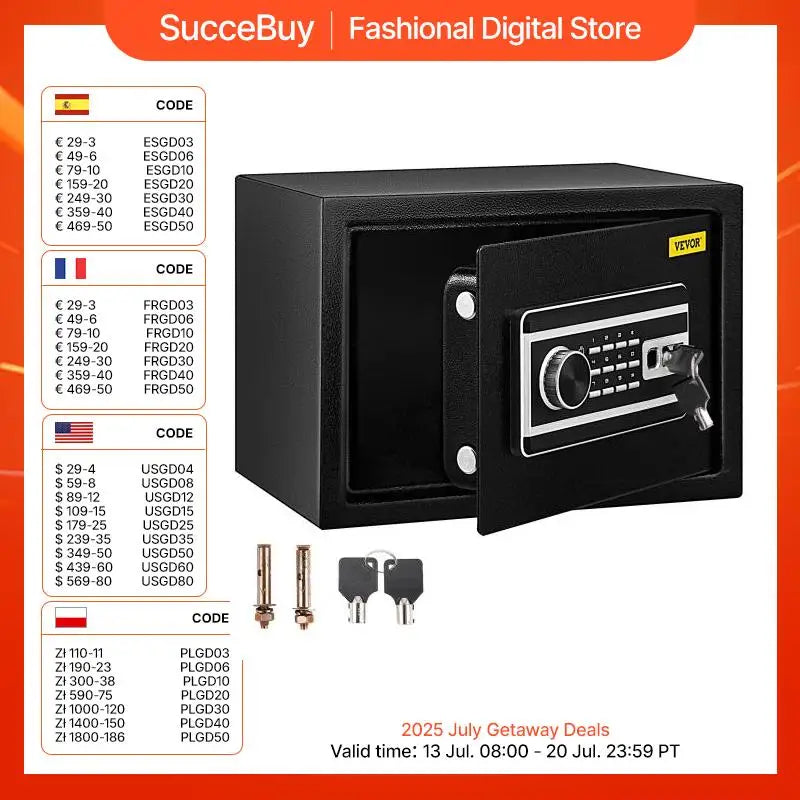 VEVOR Fingerprint Locks Safe Deposit Box 0.8/1.7/2.1 Cubic Feet Digital Electronic Secret Hidden Piggy Bank for Store Money Guns