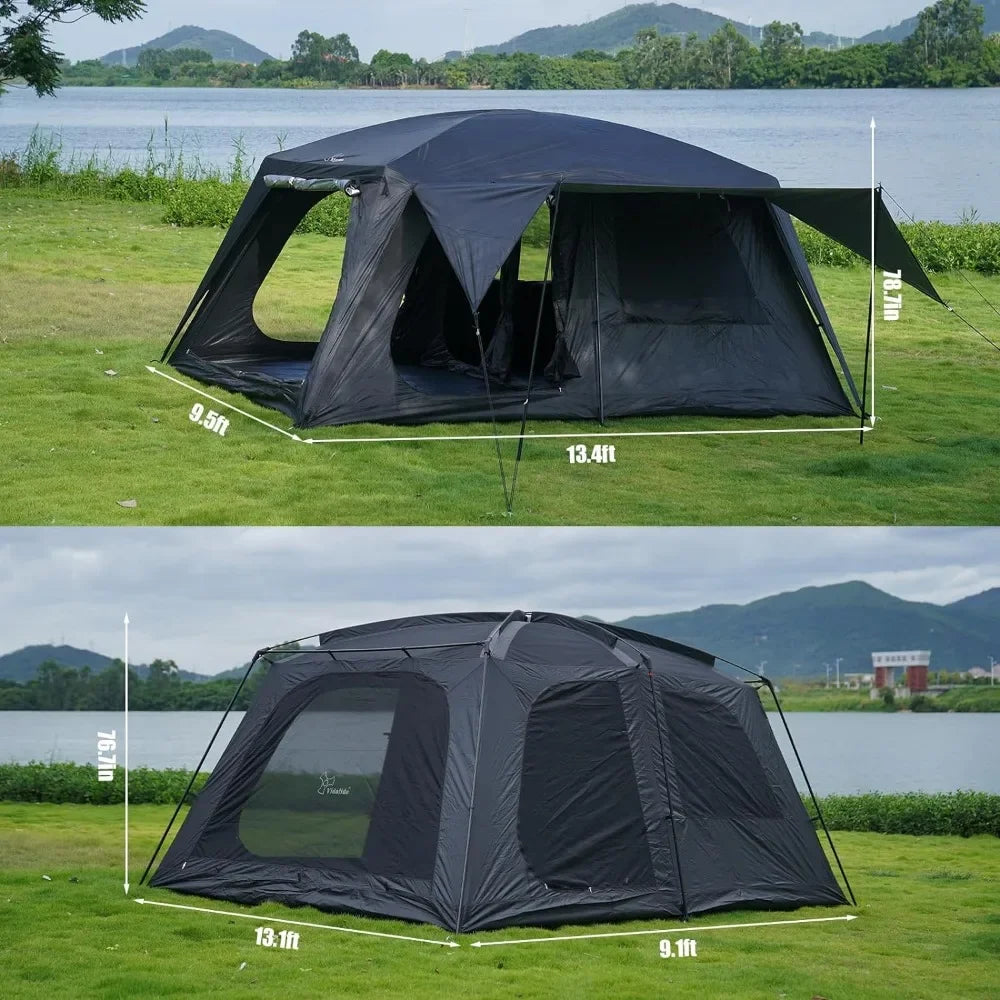 8-10 Person Camping Tent with 3 Door 2 Room Large Family Cabin Tents, Double Layer Waterproof Portable Tents, Camping Tent