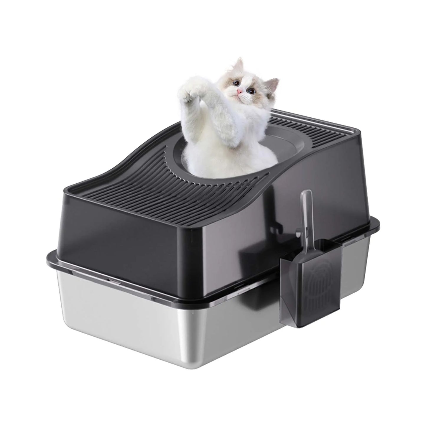 Stainless Steel Enclosed Litter Box With Cat Mat And Scoop