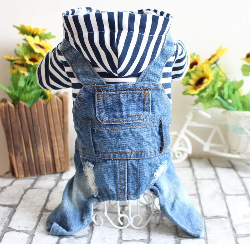 PremiumQualityDenim DogJumpsuitHooded CoatJacketWashed VintagePatternDurable PetApparelLine