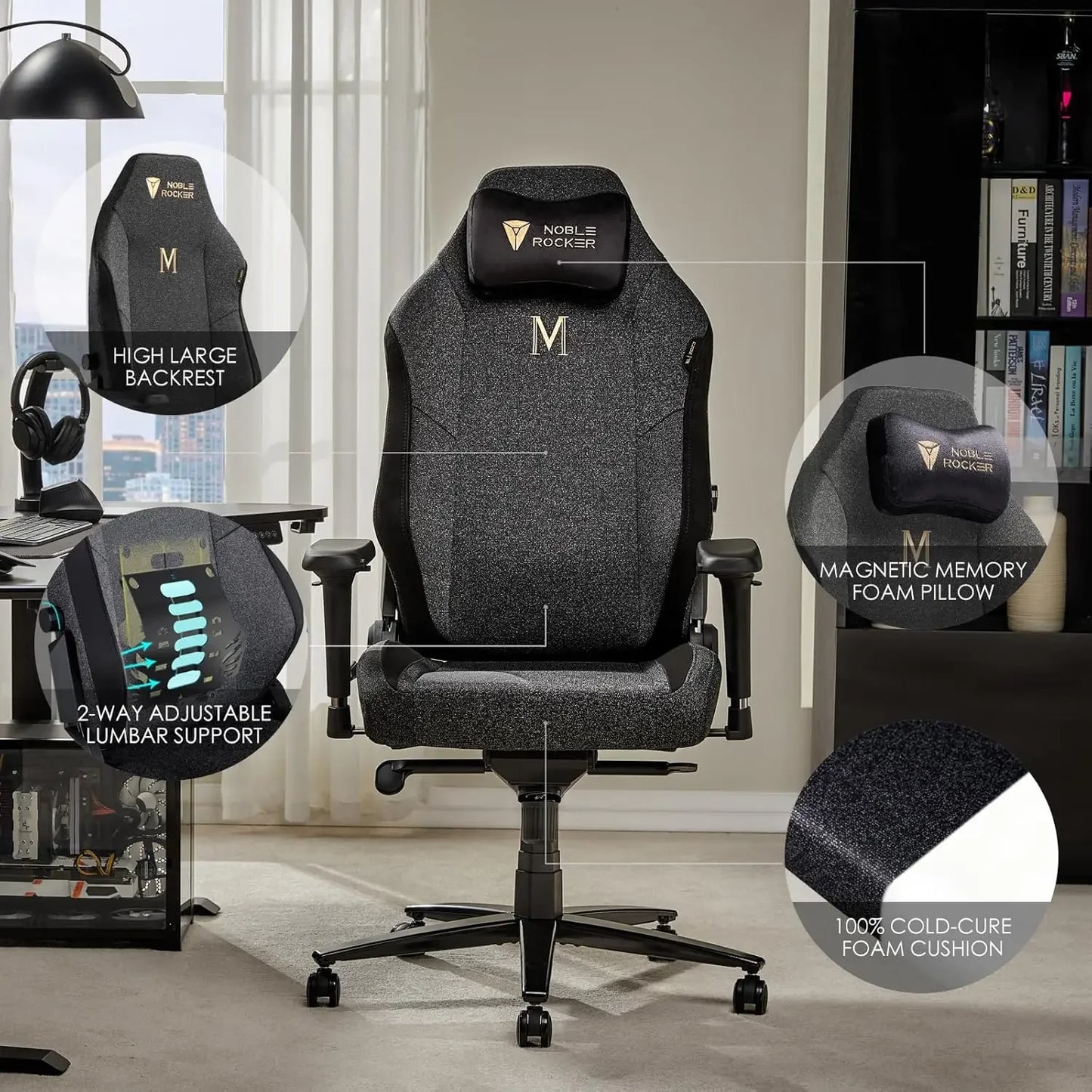 XMSJ Ergonomic PC Game Chair With Lumbar Support Headrest