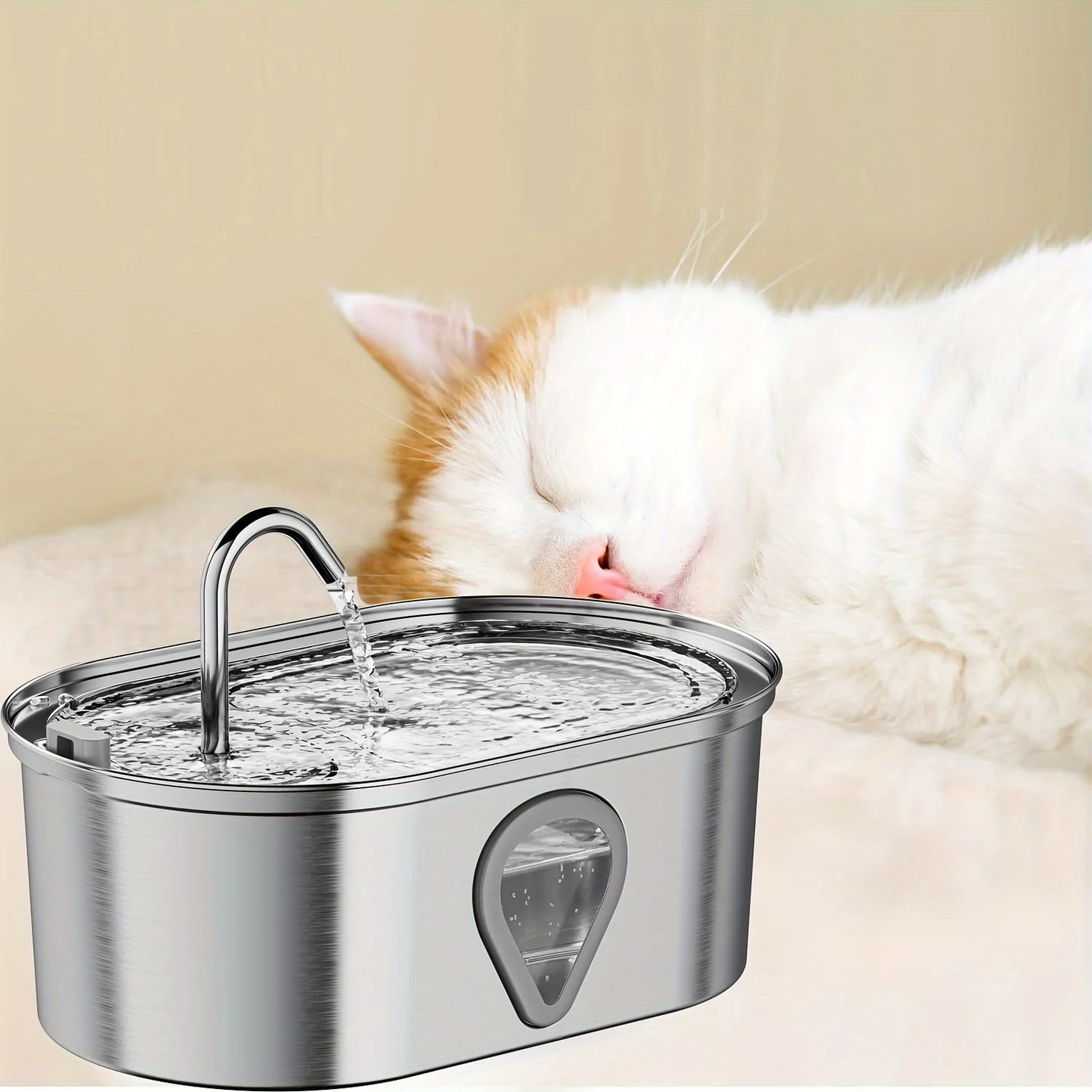 NPET Automatic Cat Water Fountain With StainlessSteelReservoir And TransparentWindow