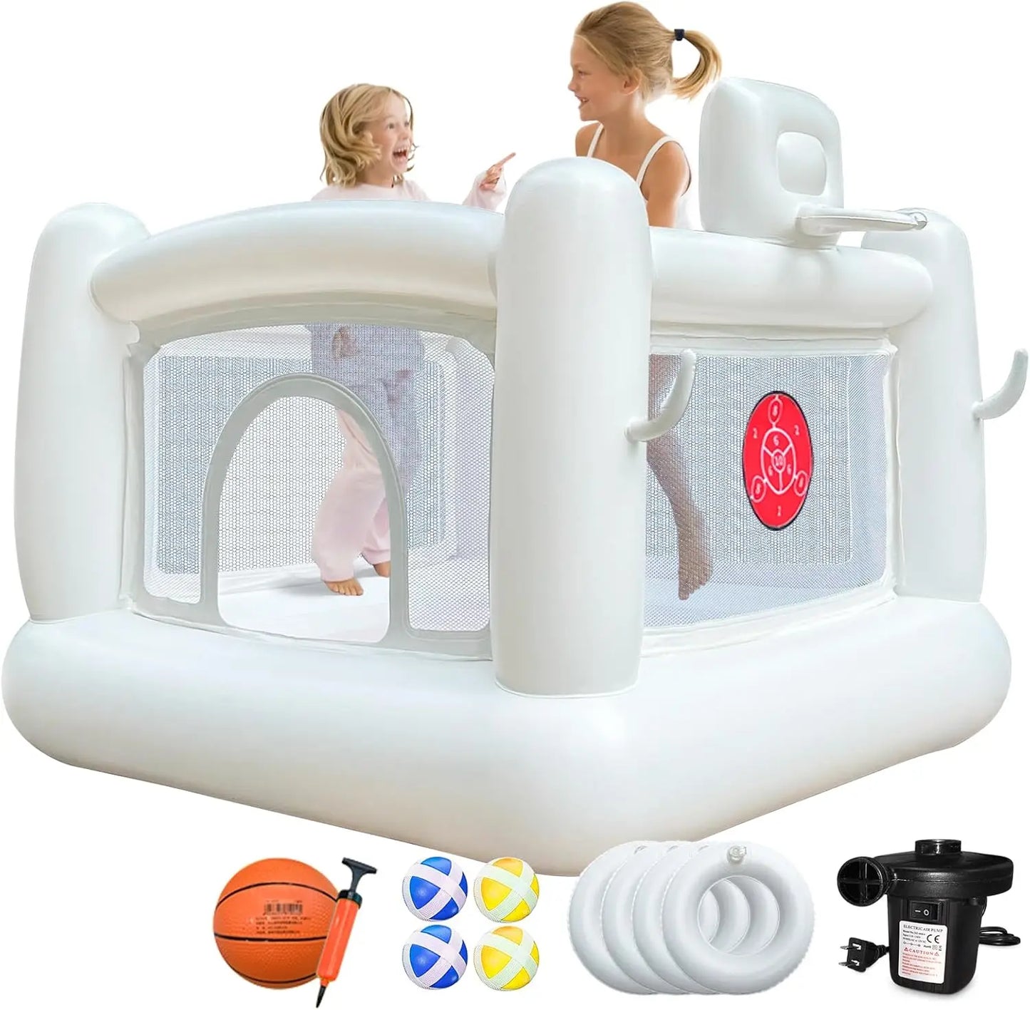 White Bounce House with Pump for Kids 3 to 6 Indoor Outdoor Fun