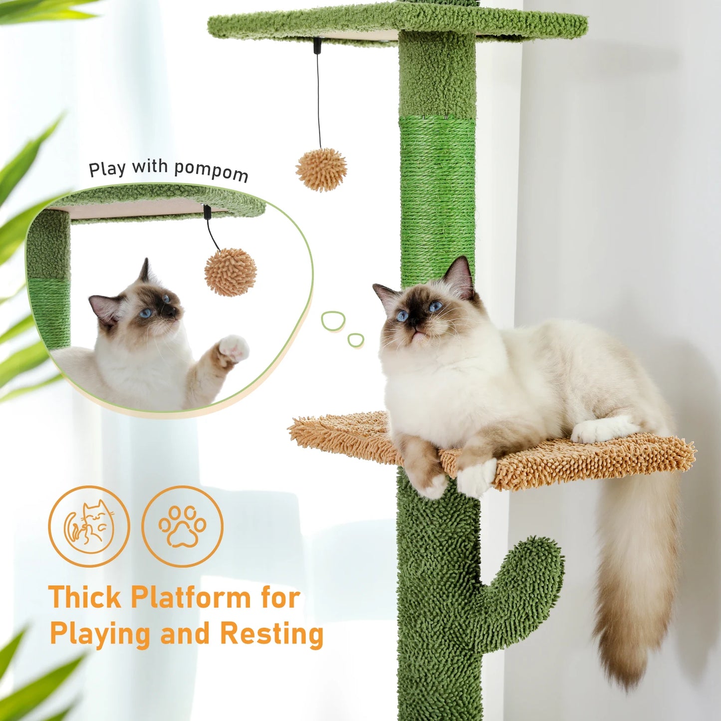 PAWZ Road Cat Tree 5 Tier Floor To Ceiling Cat Tower With Scratching Post Hammock Ball