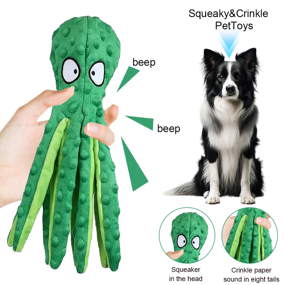 Shunmaii Octopus Plush Dog Toy Interactive Squeaky Rattle Indestructible Bite Resistant