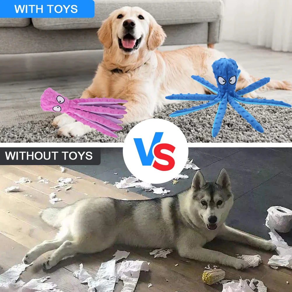 Shunmaii Octopus Plush Dog Toy Interactive Squeaky Rattle Indestructible Bite Resistant