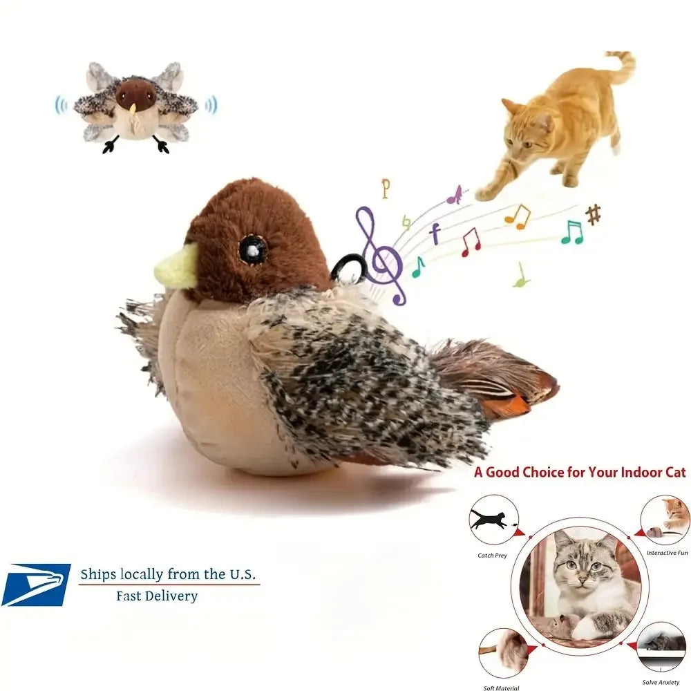CN Guangdong InteractiveTouchActivated Flapping Bird Cat Toy Sparrow Chirping Sound