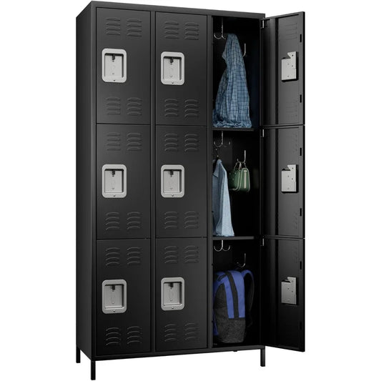 Locker Organizer with 9 Doors, Metal Lockers for Employees, Storage Steel Organizer for School, Metal Storage Cabinet for Gym, O