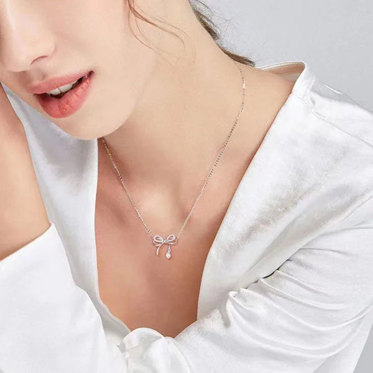 Guangdong Bowknot Silver Plated Necklace For Women