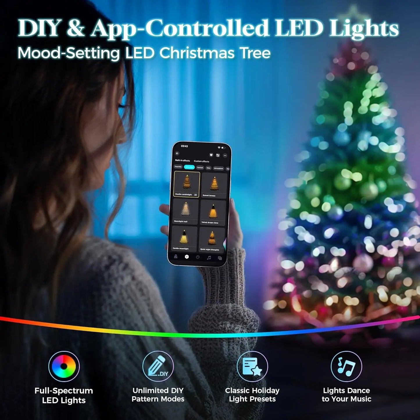 XMSJ Prelit Christmas Tree With 270 LED Lights App Control