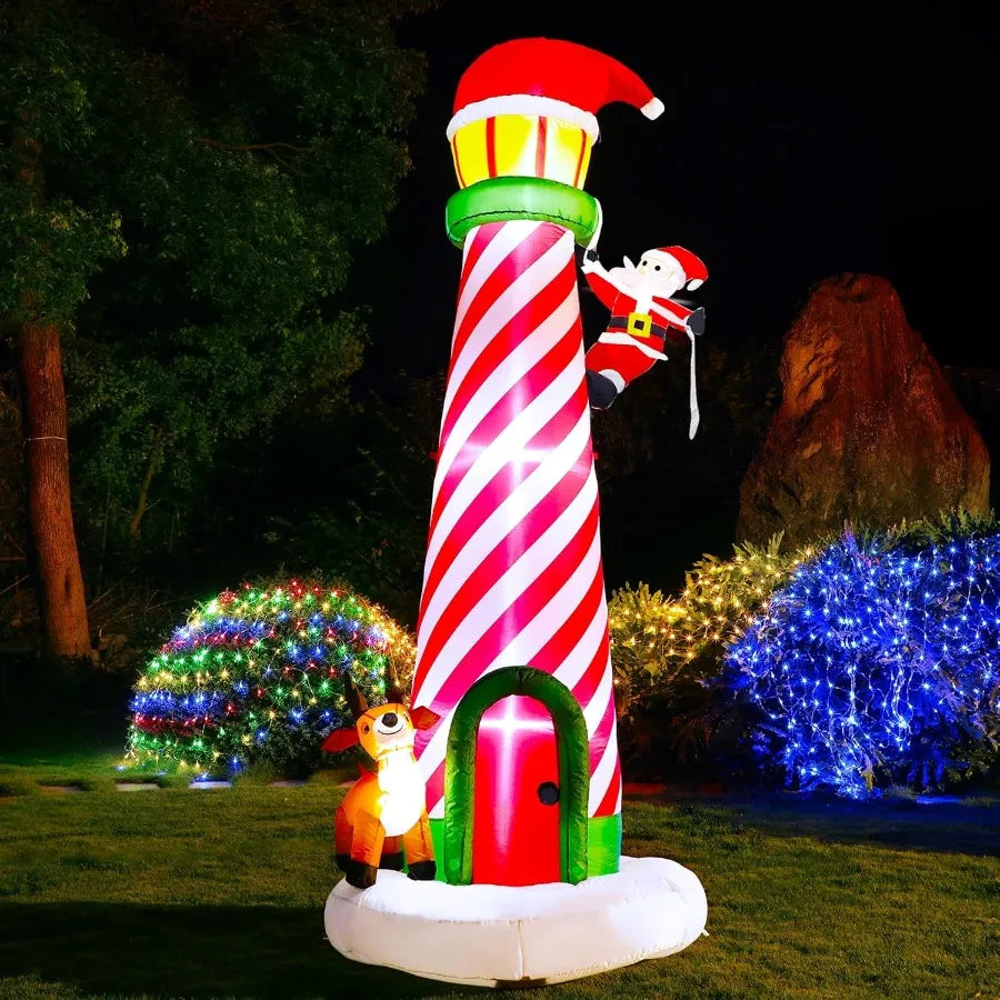 Hign-concerned Christmas Lighthouse Inflatable With Santa And Reindeer