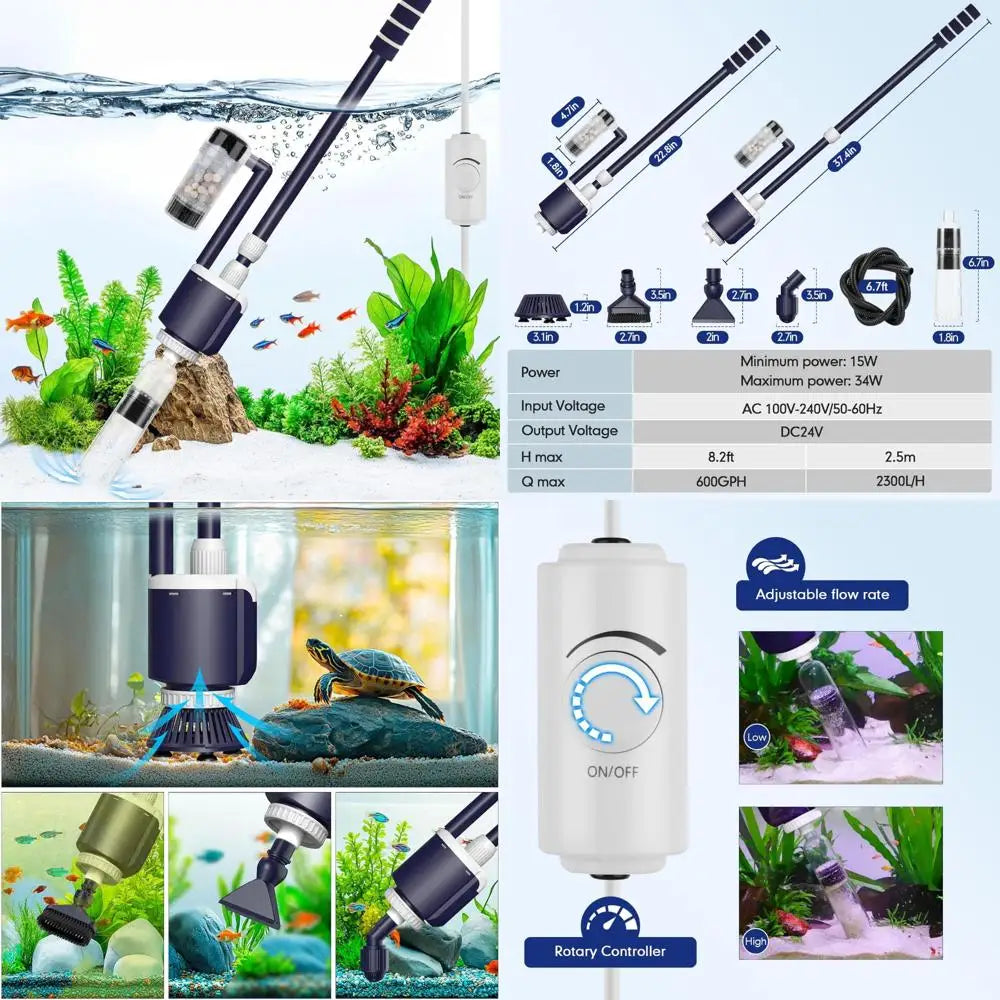 Hign-concerned AQQA Fish Tank Cleaner Adjustable Flow Gravel Vacuum MultiFiltrationPurifier