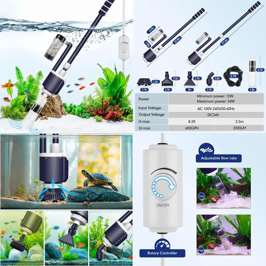 Hign-concerned AQQA Fish Tank Cleaner Adjustable Flow Gravel Vacuum MultiFiltrationPurifier