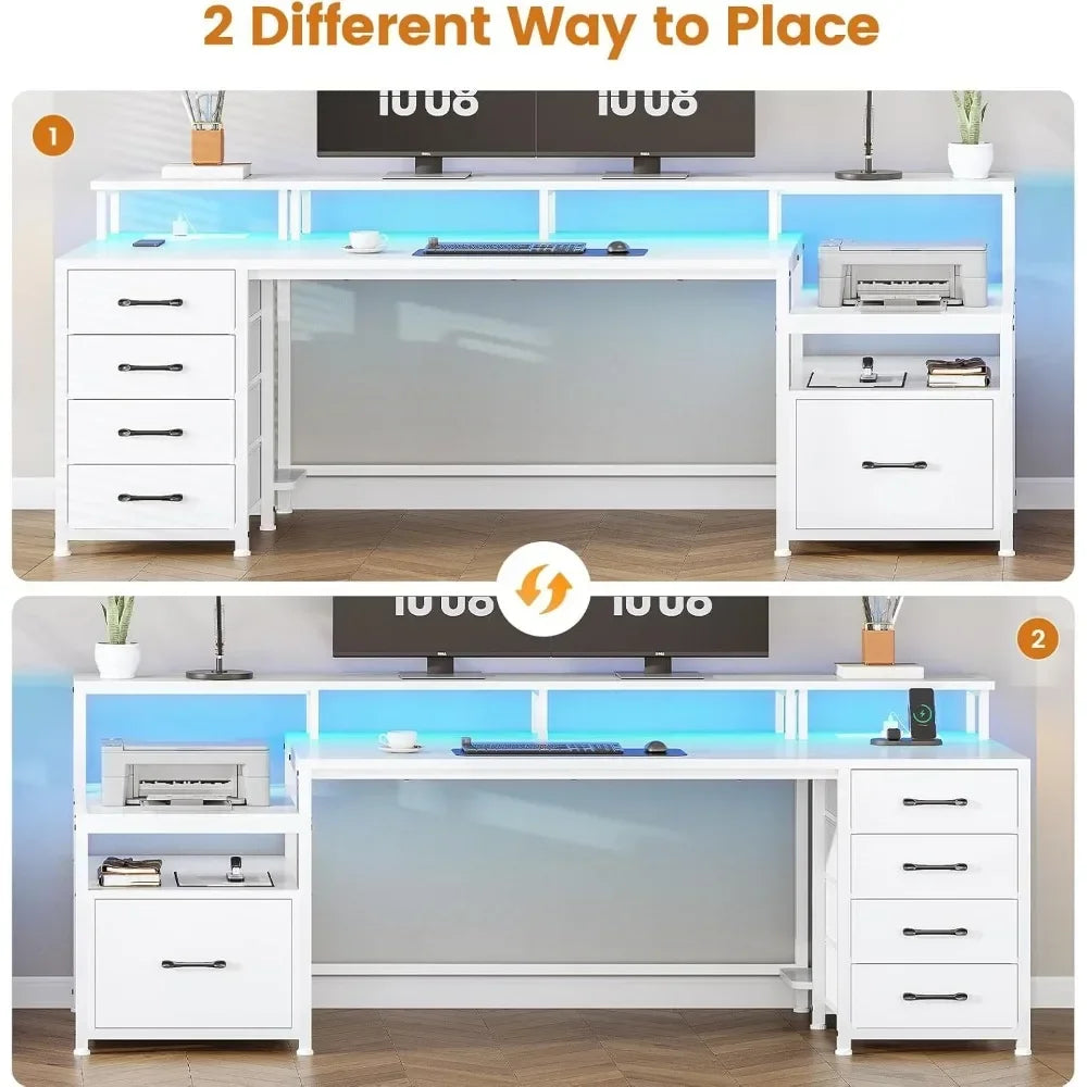 High Concerned Power Outlet Desk With File Drawer Shelves