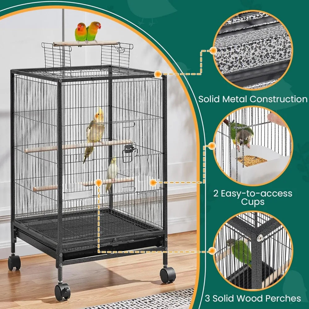 Yaheetech Wrought Iron Bird Cage With Open Top And Rolling Stand For Small Parrots Conures Lovebirds