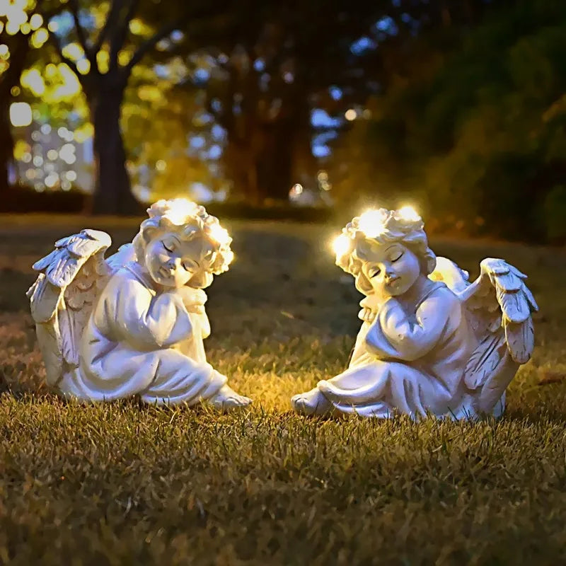 Statue Garden Decor for Outside Solar Outdoor Decorations Patio Cherub Christmas Yard Porch Home Lawn Art Light up Figurin