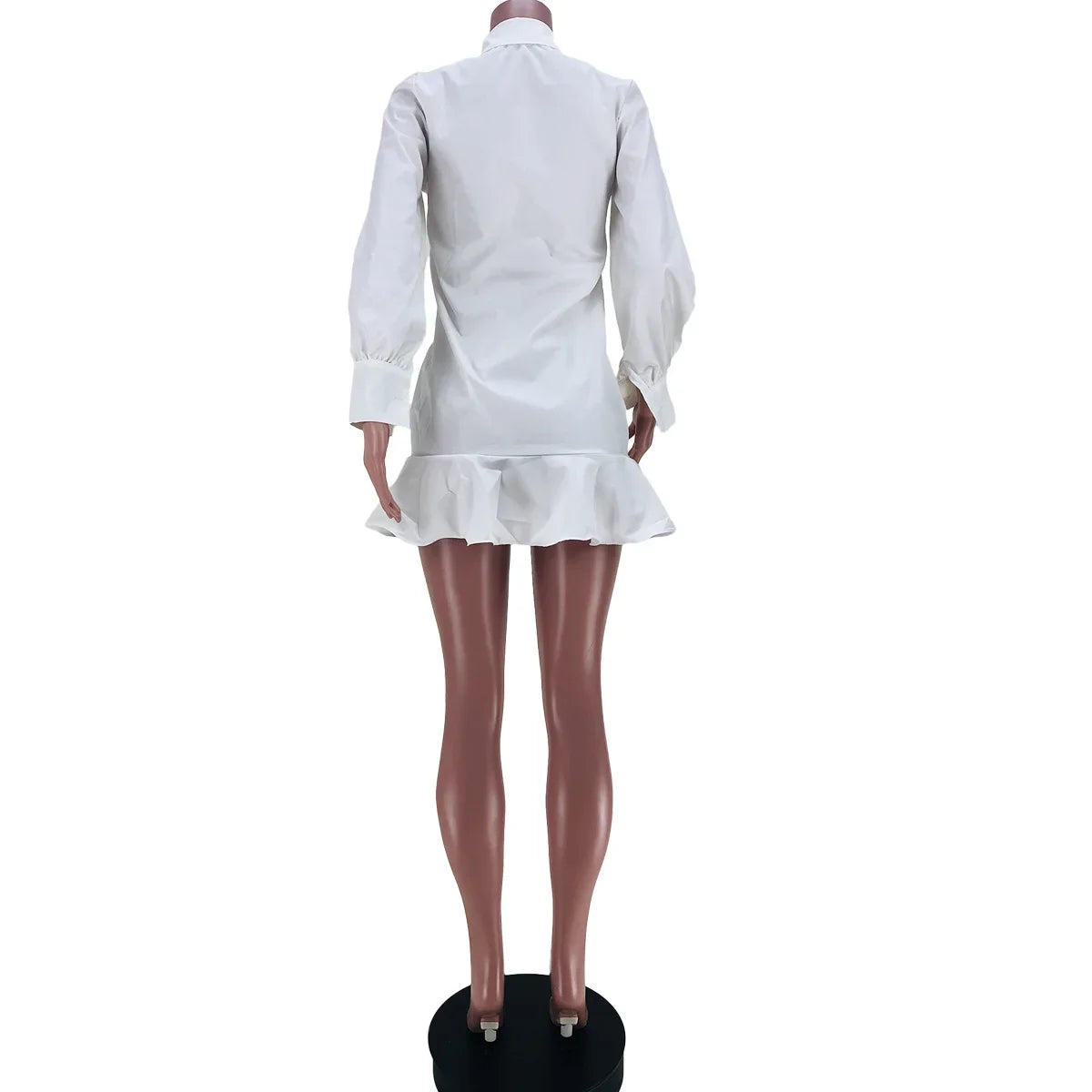 XTOCEAN Long Sleeve Elegant White Dress Women Autumn Winter Polo Neck Single Breasted Ruffled Dress Sexy Party Evening Clothing